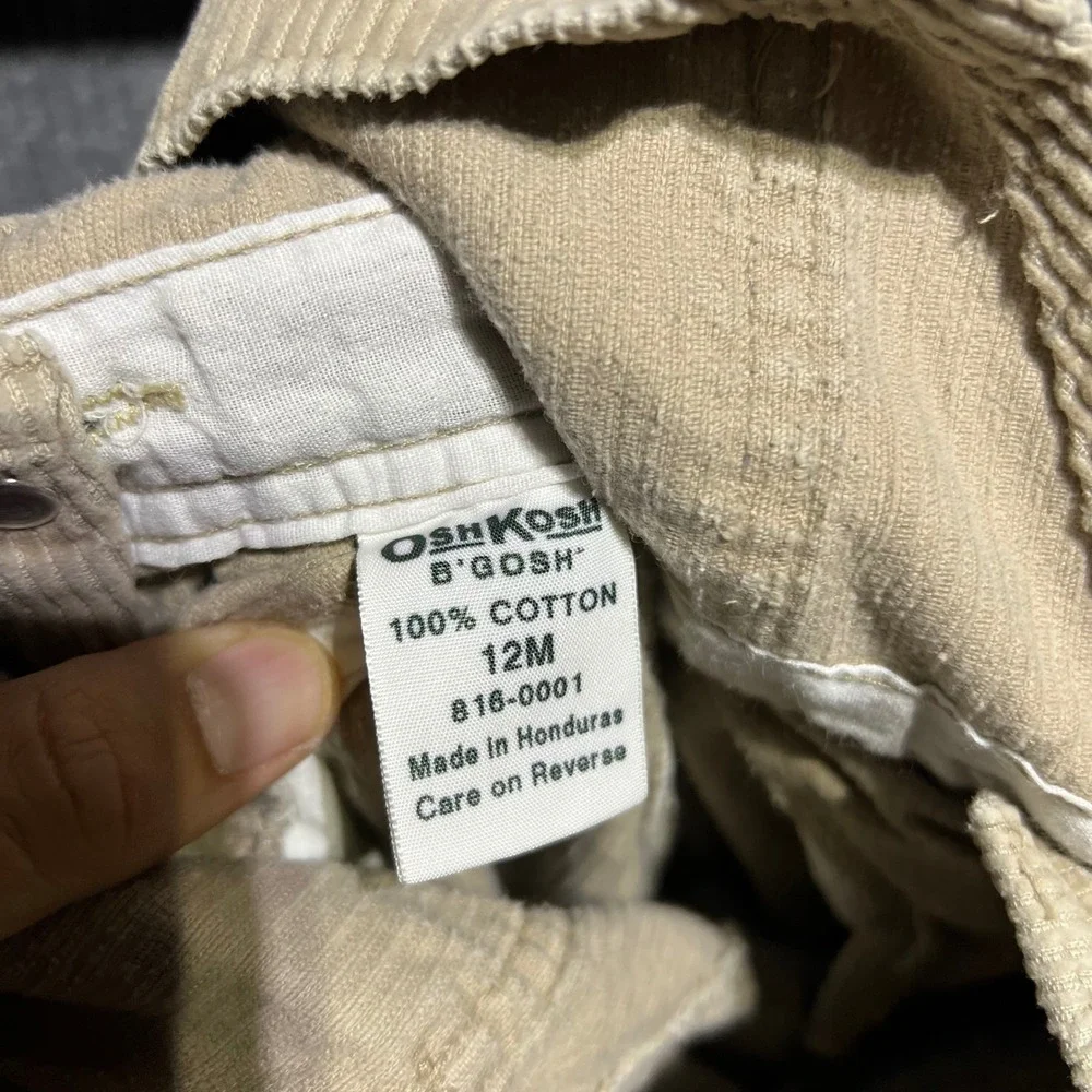 OshKosh B'gosh Corduroy Overalls Kids 12M Tan Khaki Bib Workwear Classic Cotton
